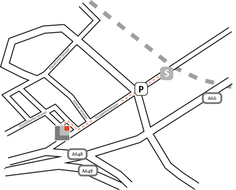 Fußweg von der S-Bahnhaltestelle "Eschborn Süd" zum RKW Kompetenzzentrum.